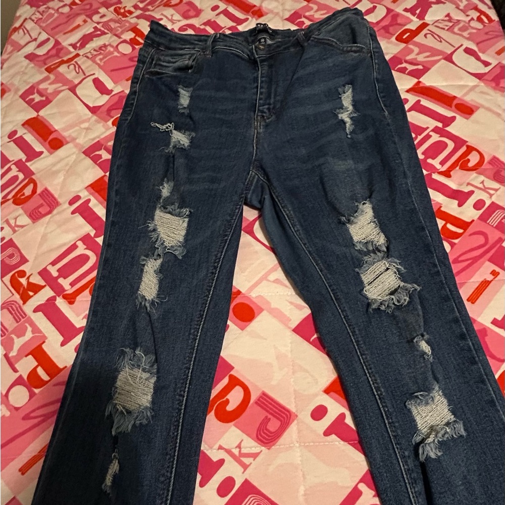 Wax Jean Dark Blue Distressed Skinny Jeans